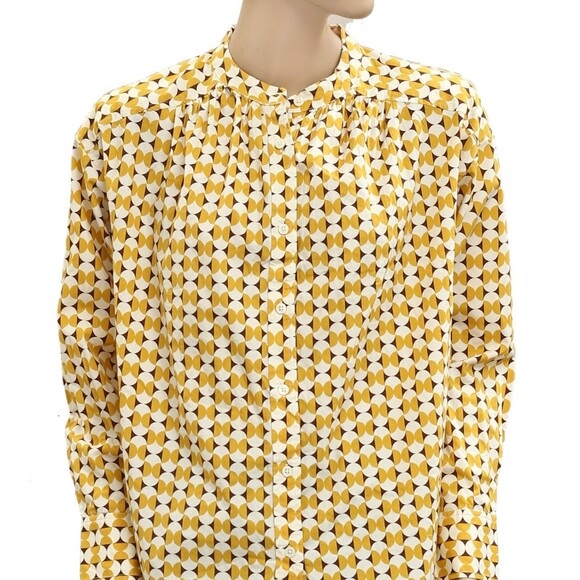 Voyageur By Mersea Aphrodite Button Up Shirt Top Printed Cotton Yellow L 280017 - Picture 6 of 9